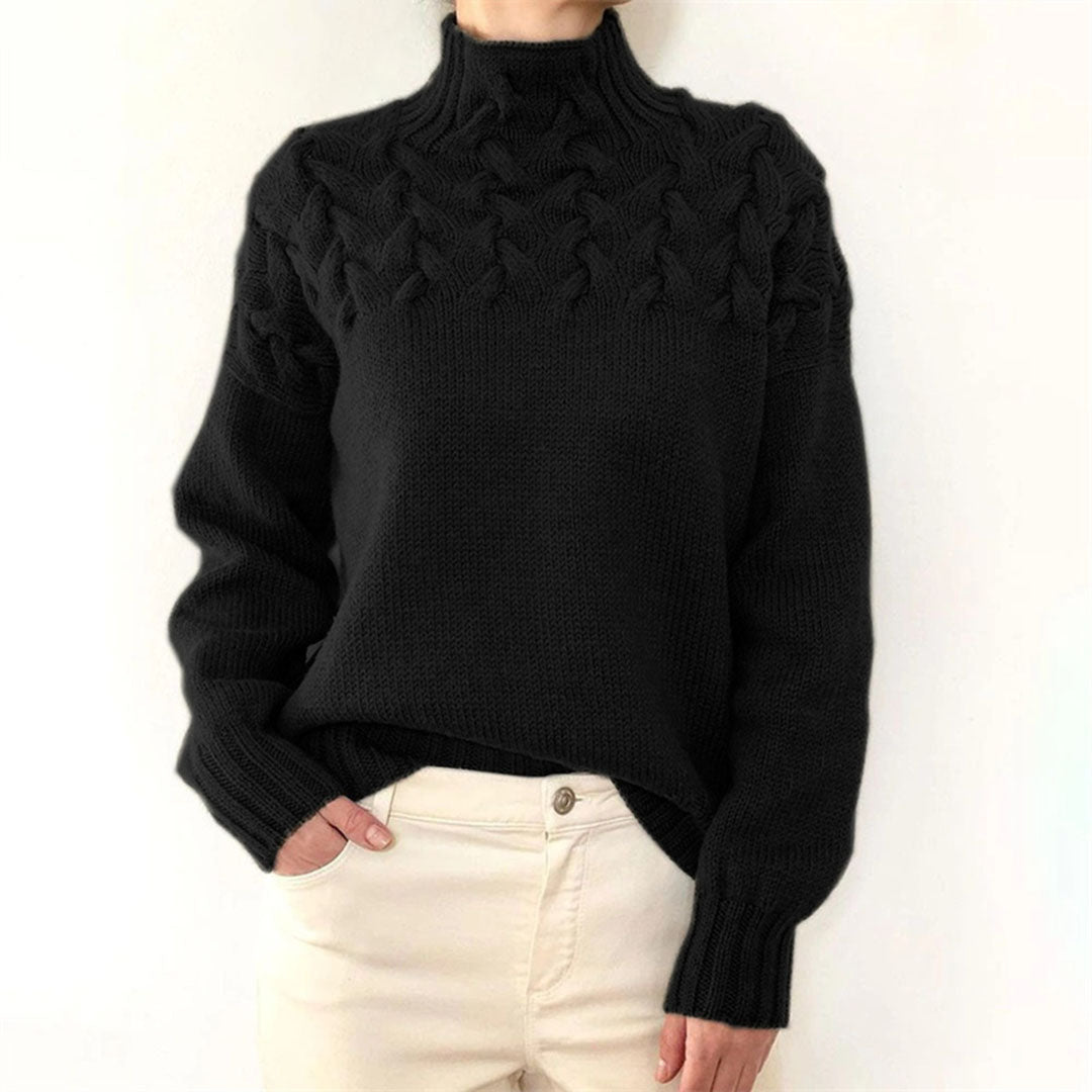 Versatile women's knitted turtleneck sweater, a chic long-sleeve top for various fall & winter outfits.