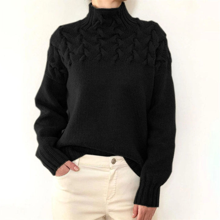 Versatile women's knitted turtleneck sweater, a chic long-sleeve top for various fall & winter outfits.