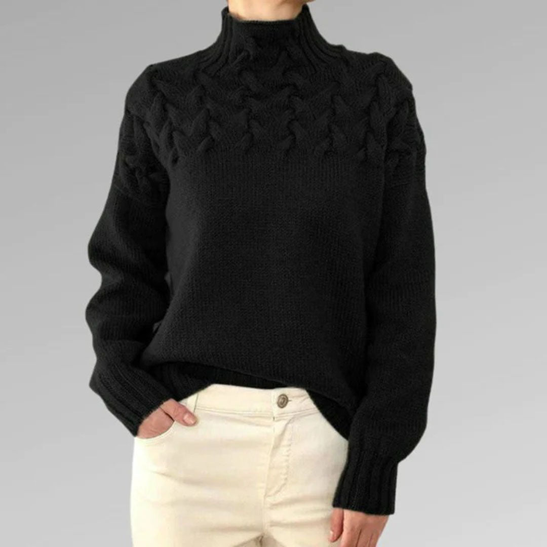 Women's cozy knitted turtleneck sweater for winter, an elegant long-sleeve top for comfort.