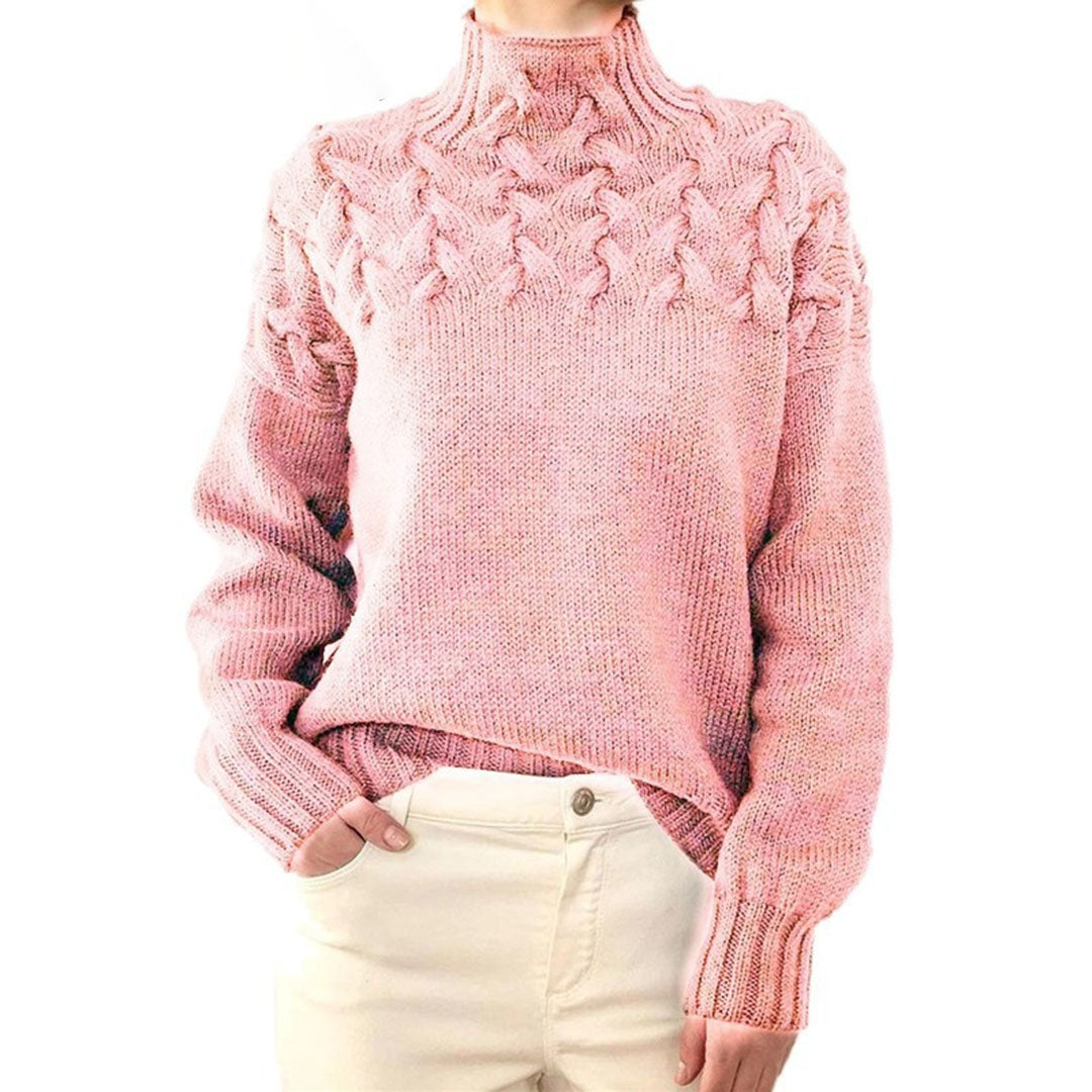 Classic women's elegant turtleneck knit sweater, a versatile long-sleeve top for cold weather fashion.
