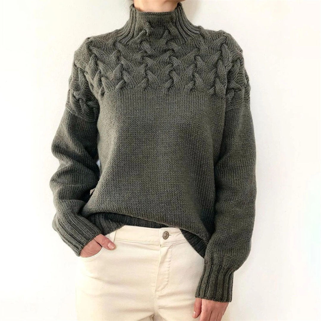 Elegant women's classic knit turtleneck sweater, a timeless long-sleeve piece for cold weather.
