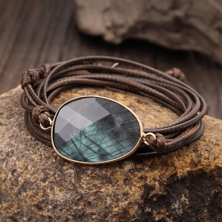 Labradorite rope-wrap bracelet for women, promoting balance and intuition