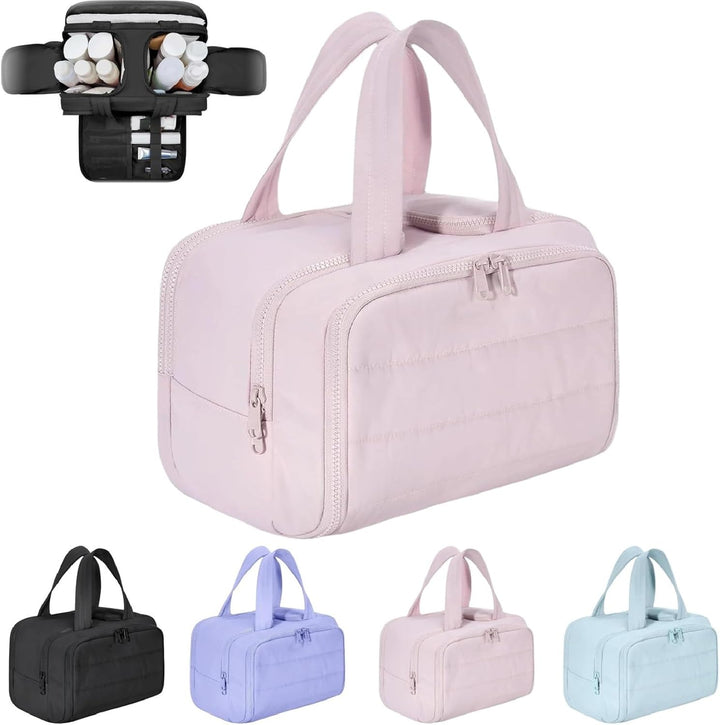 Women's large waterproof toiletry organizer bag with 4 compartments, ideal for travel and cosmetics