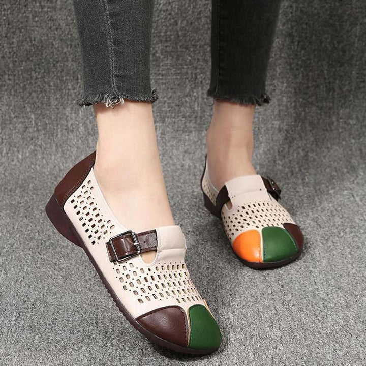 Trendy women's summer flats, lightweight with a stylish buckle detail.