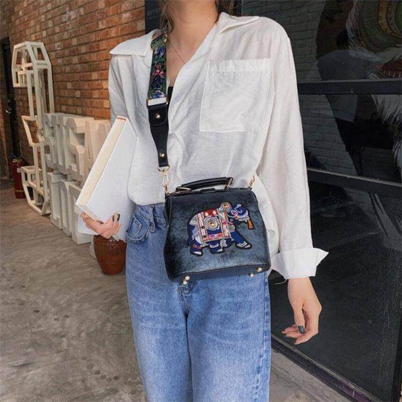 Women's artistic mandala embroidered handbag. Lightweight, multi-use, bohemian style shoulder bag.