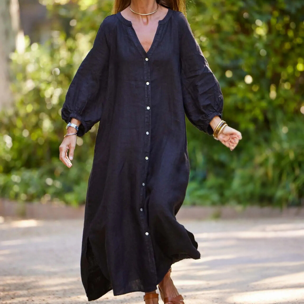 Comfortable lightweight women's long flowy summer dress (Naomi) for effortless style and all-day wear.