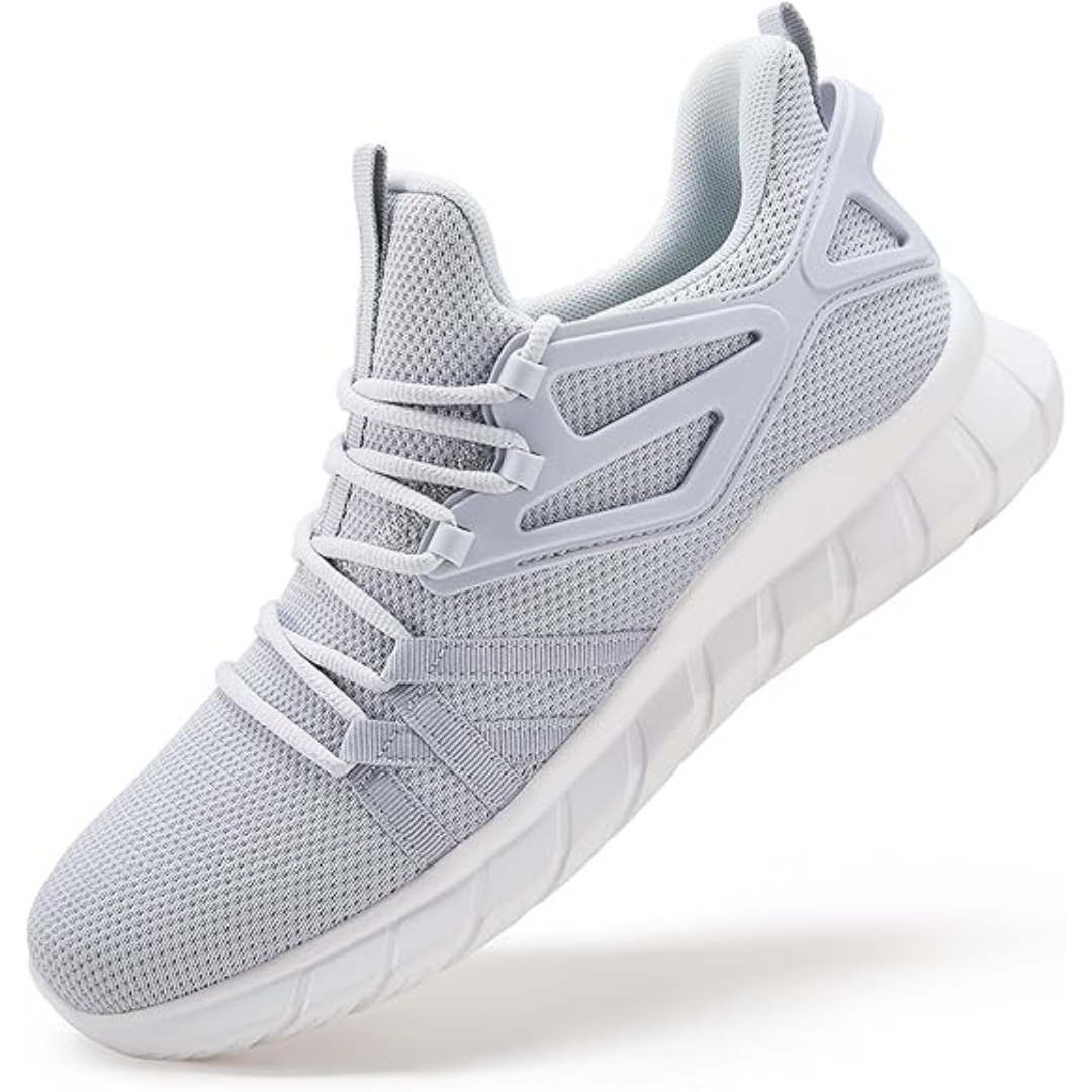 Overhead shot of women's comfortable, breathable mesh slip-on walking shoes.