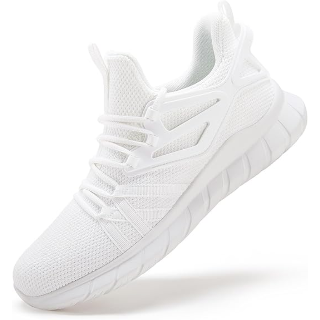 Front view of women's breathable mesh slip-on walking sneakers, highlighting toe design.