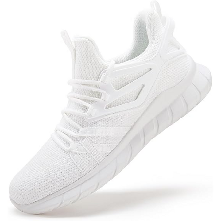 Front view of women's breathable mesh slip-on walking sneakers, highlighting toe design.