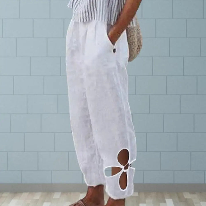 Women's lightweight relaxed fit summer trousers, perfect for comfortable everyday wear. Straight leg design.