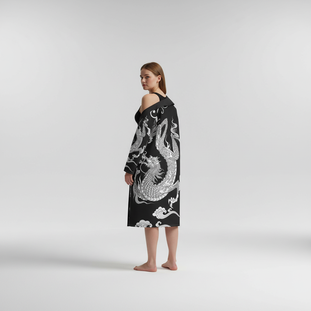Stylish women's dragon print robe, soft fabric for casual wear and unique design