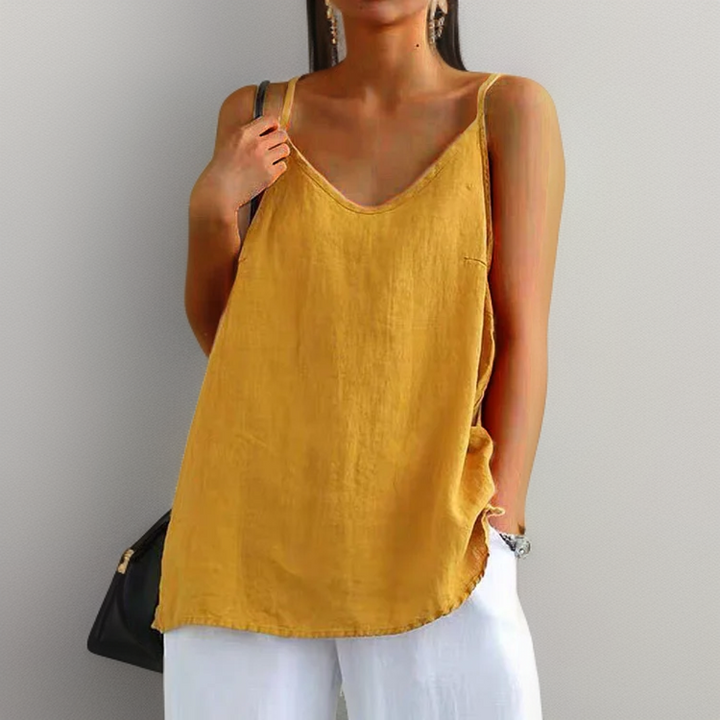 Stylish women's lightweight sleeveless summer tank top. Versatile basic top for warm weather fashion.