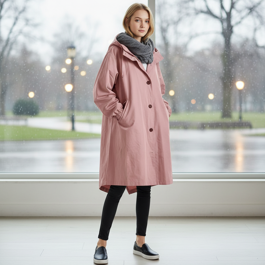 Women's lightweight water-repellent Ruth rain jacket for travel, oversized fit, fall fashion