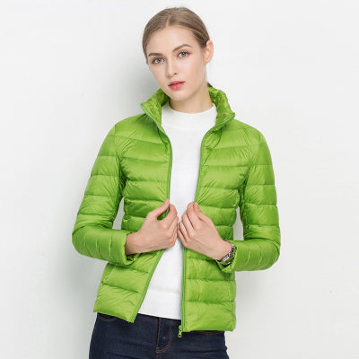 Women's waterproof puffer coat, lightweight, packable, autumn, winter, everyday outerwear.