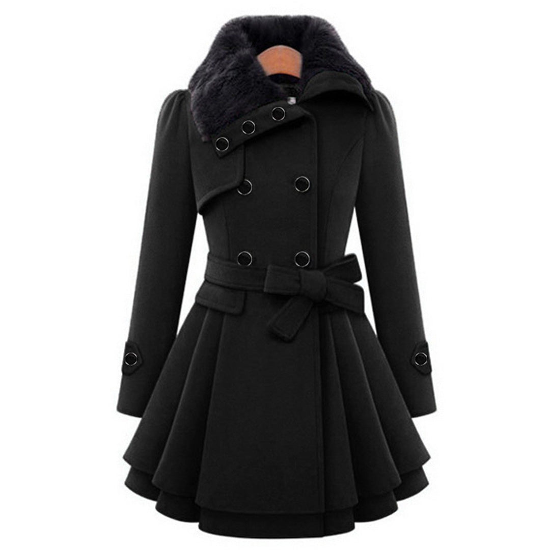 Stylish women's long winter jacket with luxurious faux fur collar. Perfect warm outerwear for ladies fashion.