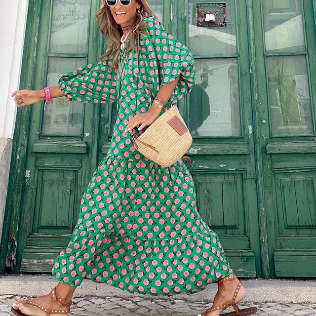 Versatile women's boho casual dress, loose fit & flowy, ideal for summer, beach, festivals, or resort wear.