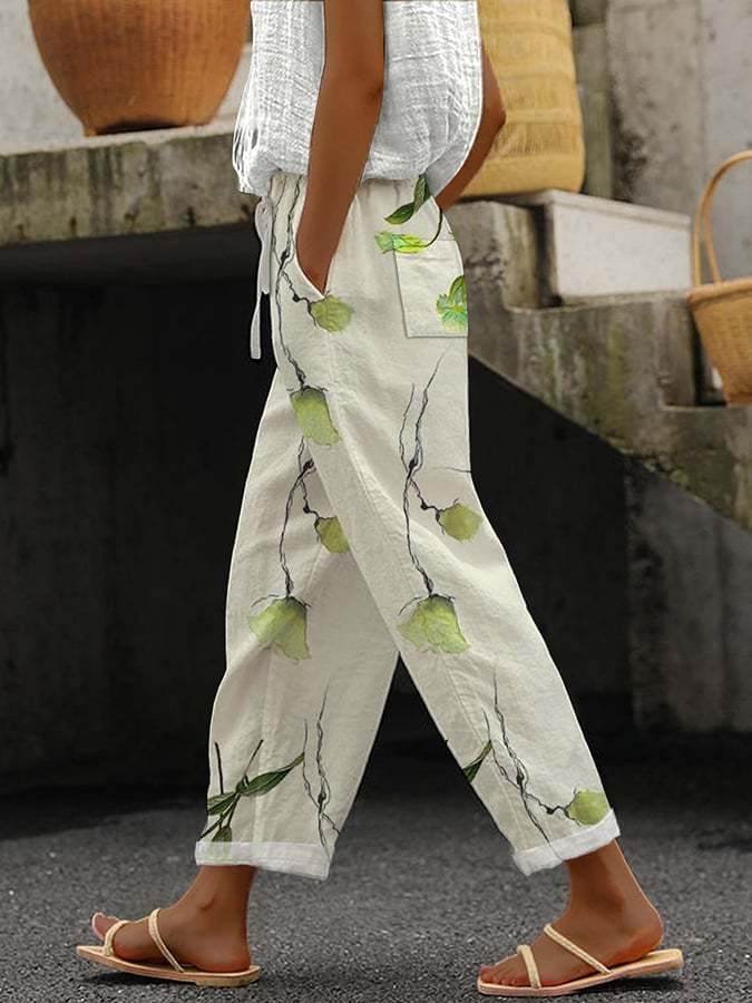 Women's loose fit comfort trousers with an abstract print, ideal for casual wear and lounge
