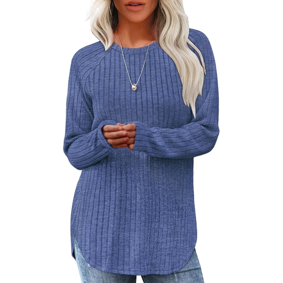 Cozy long sleeve crew neck sweater tunic for women, everyday winter top