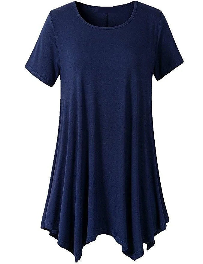 Casual women's clothing: short sleeve, loose fit tee, comfortable for daily wear.