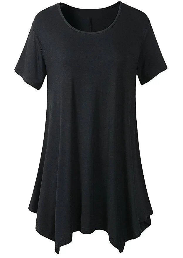 Round neck women's tee, loose fit & short sleeve, comfortable and versatile.