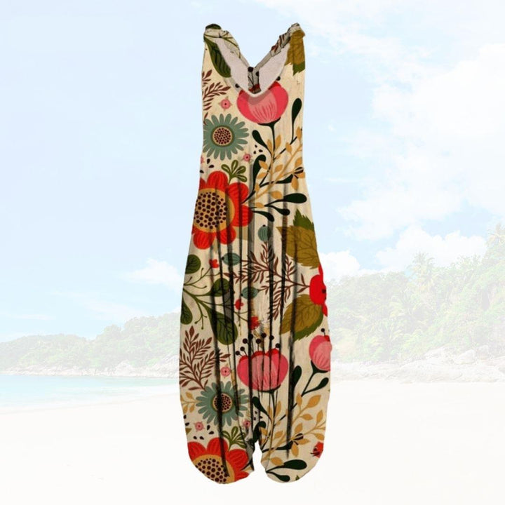Casual women's playsuit with a loose fit and wide legs, great for summer comfort.