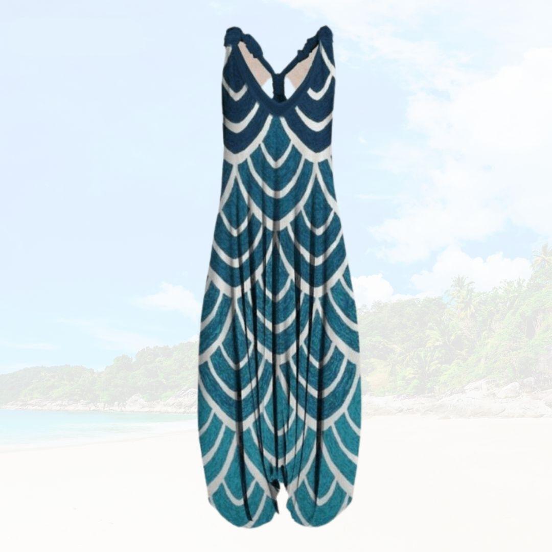 Sleeveless women's summer jumpsuit with a comfortable loose fit and wide leg design.