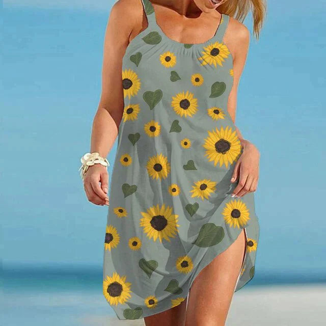 Boho chic summer dress, Karla, with colorful floral print, comfortable women's fashion