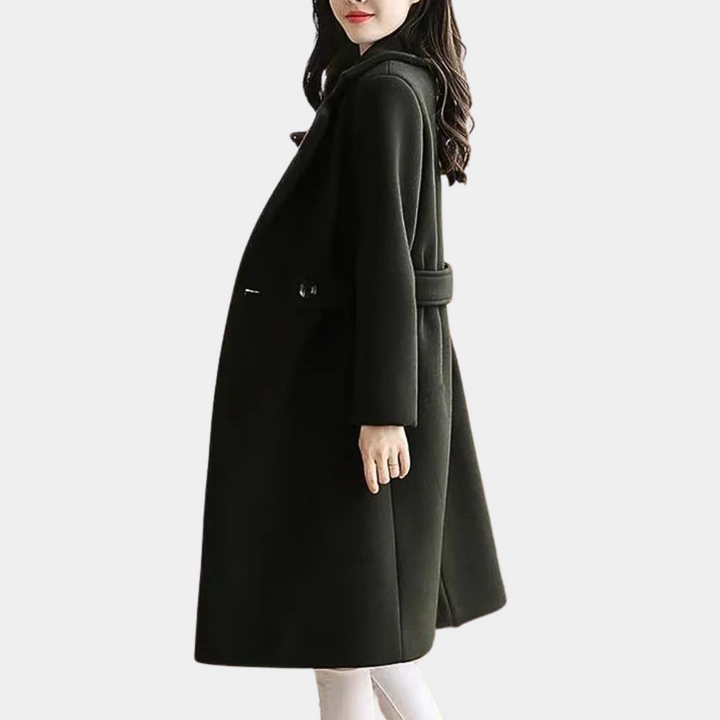 Timeless & versatile women's elegant luxury winter coat with a belt, a chic outerwear staple.