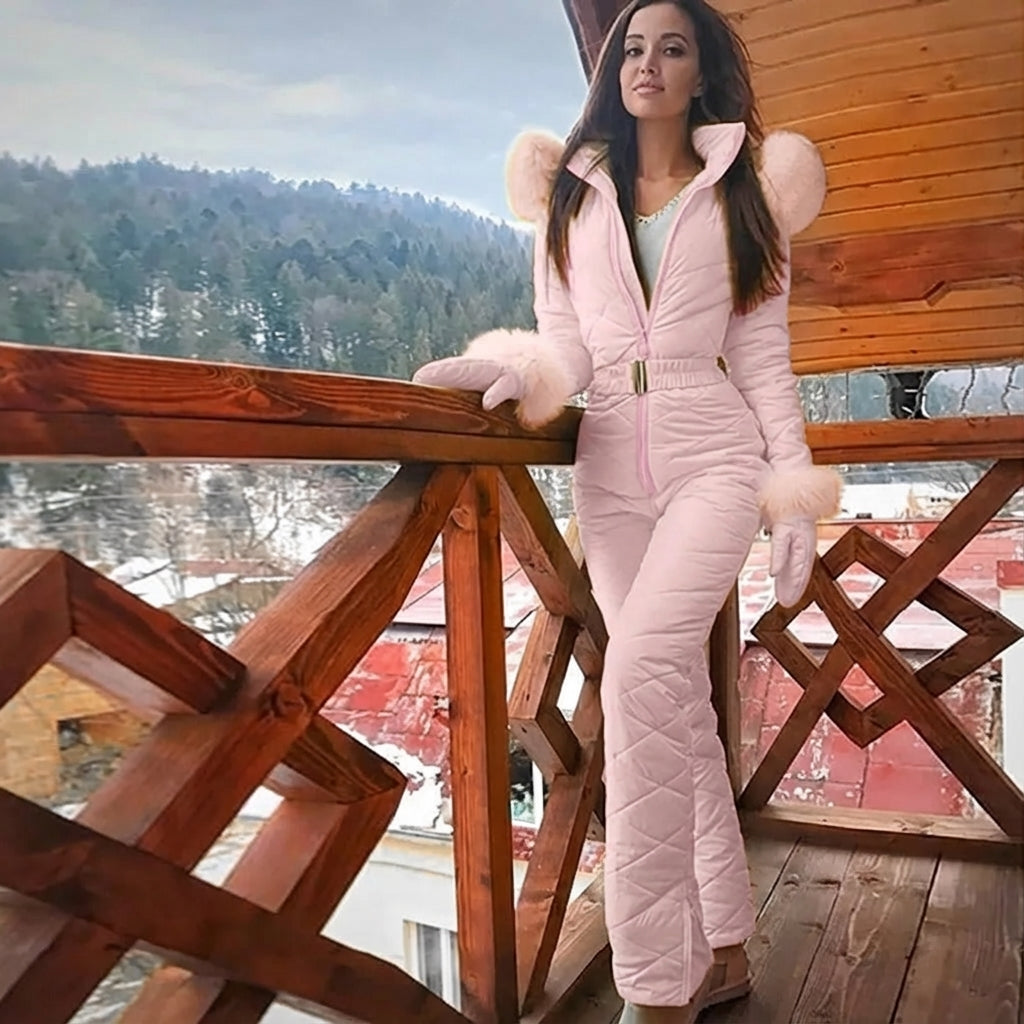 Women's 'Megan' insulated one-piece ski suit, waterproof for ultimate winter protection & style.