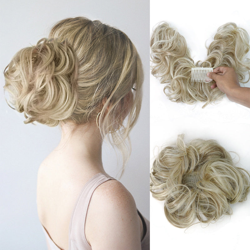 Women's messy clip-in bun hair extension for quick & easy updos.