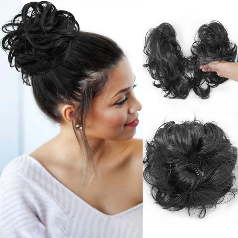 Add volume instantly with this messy clip-in bun, a women's hair extension for full updos.