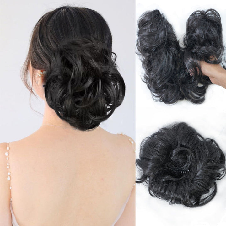 Casual chic messy clip-in bun for women, perfect for an effortless everyday updo.