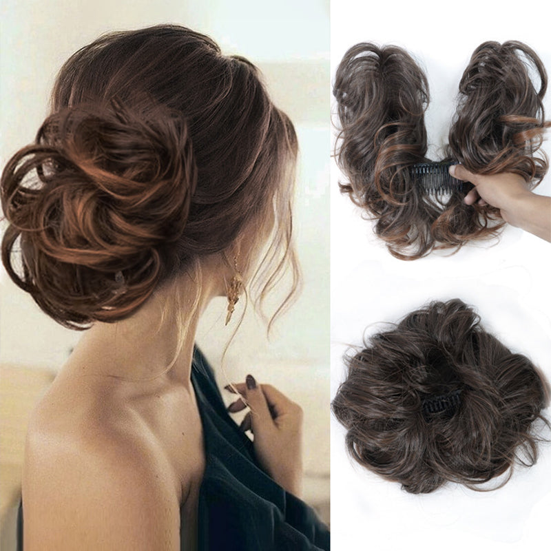 Durable synthetic messy clip-in bun extension for women, ensures a long-lasting easy updo.