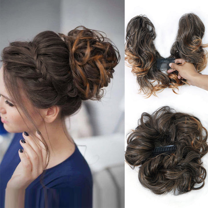 Effortless messy clip-in bun extension for women, perfect for instant updos & quick styling.