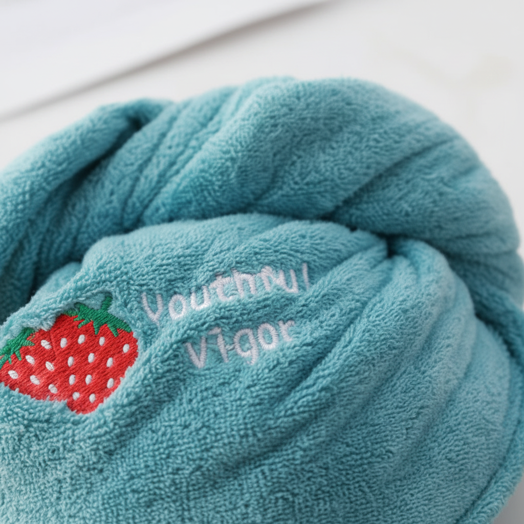 Close-up of pink microfiber hair towel texture, showing soft, absorbent material for fast drying