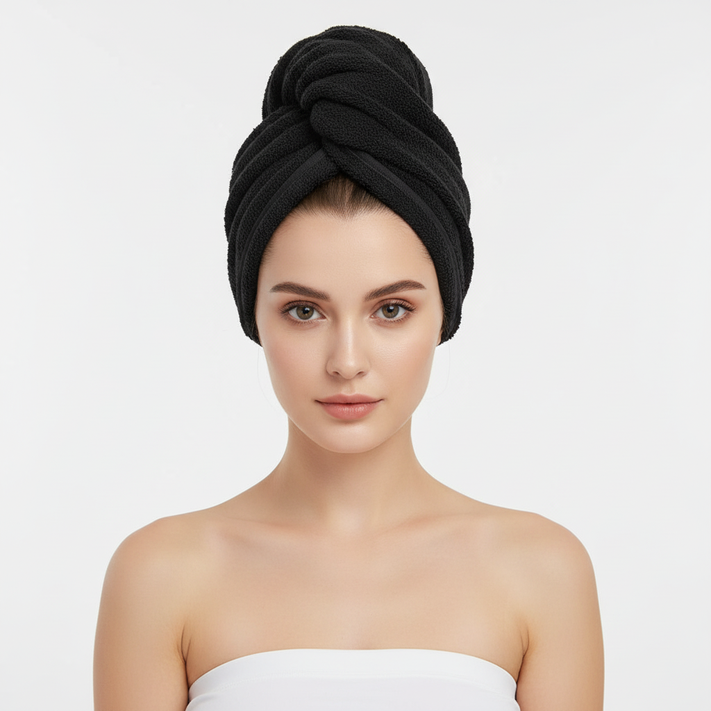 White microfiber hair turban for women, essential absorbent haircare accessory.