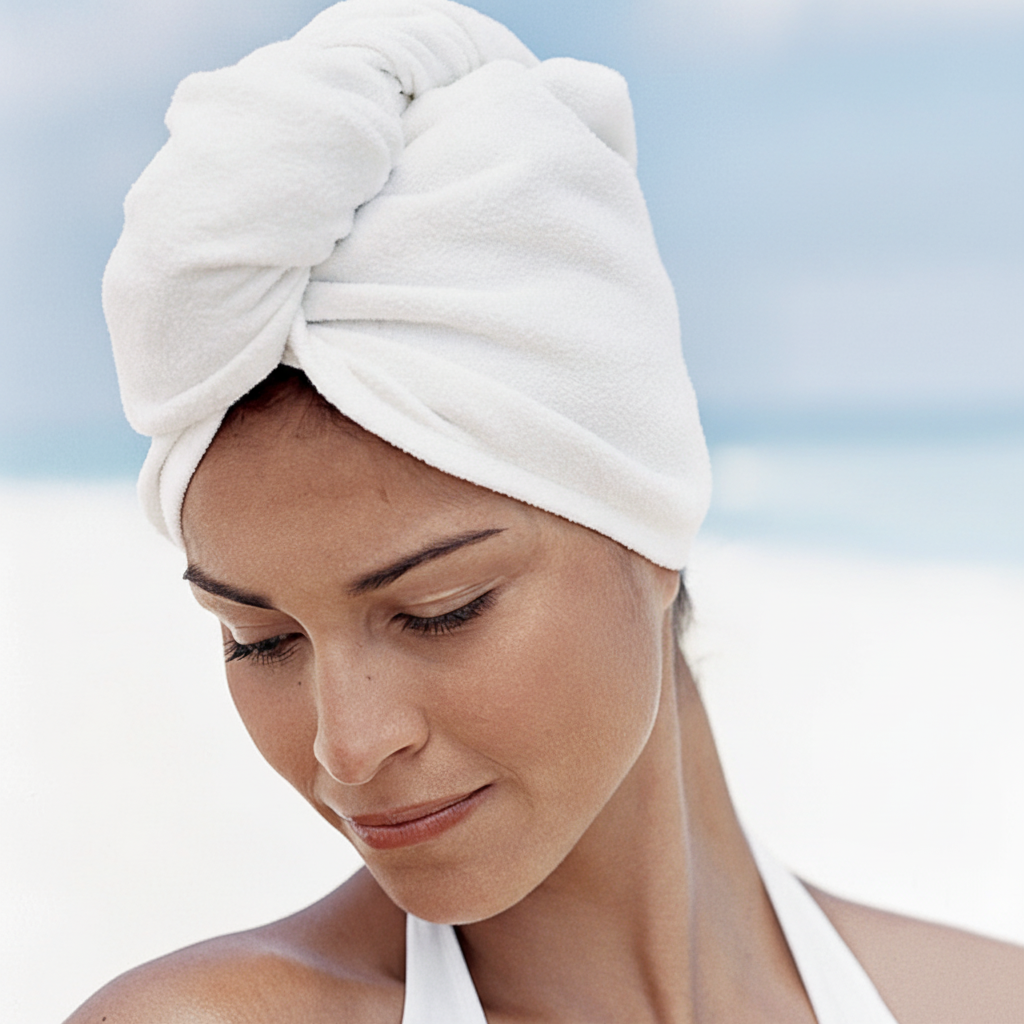 Unfolded HairMagic quick dry towel, showcasing its size and soft microfiber material