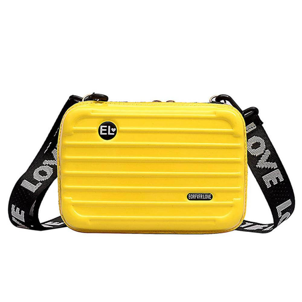 Women's mini hard shell crossbody handbag, black with shoulder strap, for travel