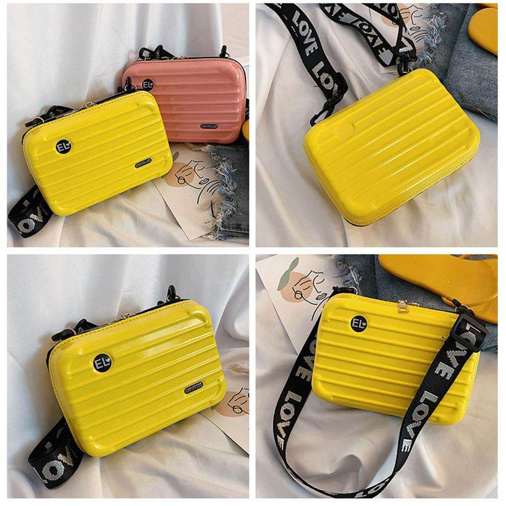 Fashionable women's black hard shell crossbody bag, durable travel style