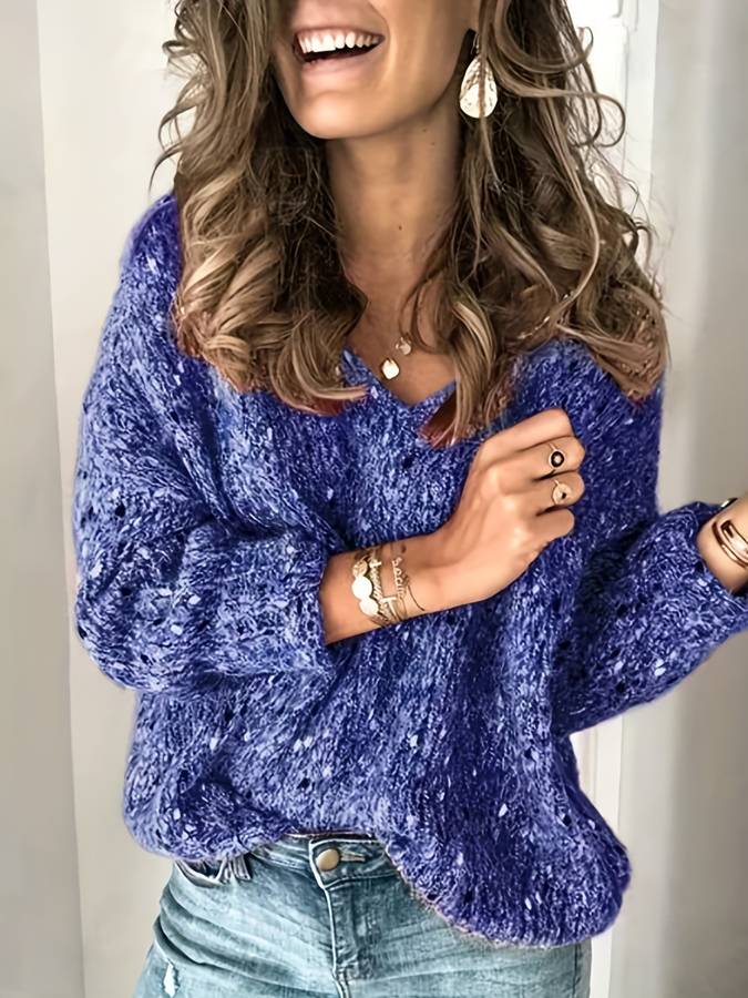 Women's multicolored wool loose fit pullover sweater. Comfortable and chic.