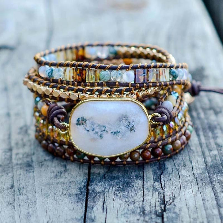 Boho agate wrap bracelet featuring natural stones, perfect fashion jewelry for women
