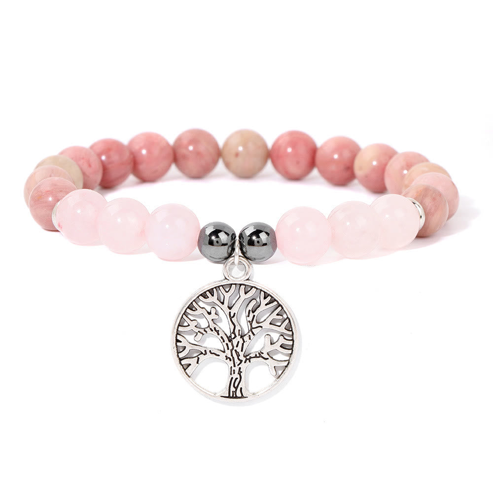 Women's spiritual Tree of Life bracelet, natural crystal healing gemstone jewelry.