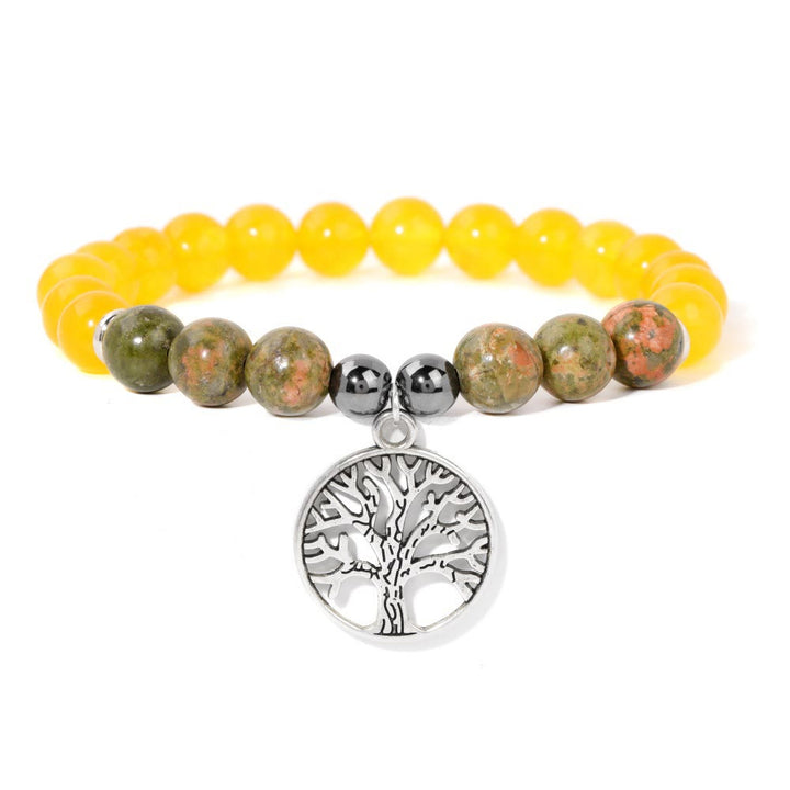 Women's healing crystal bracelet, Tree of Life design, natural gemstone accessory.