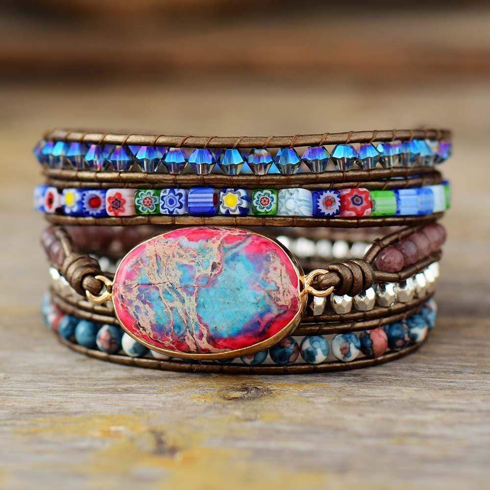 Flora women's natural jasper wrap bracelet, a gemstone statement piece