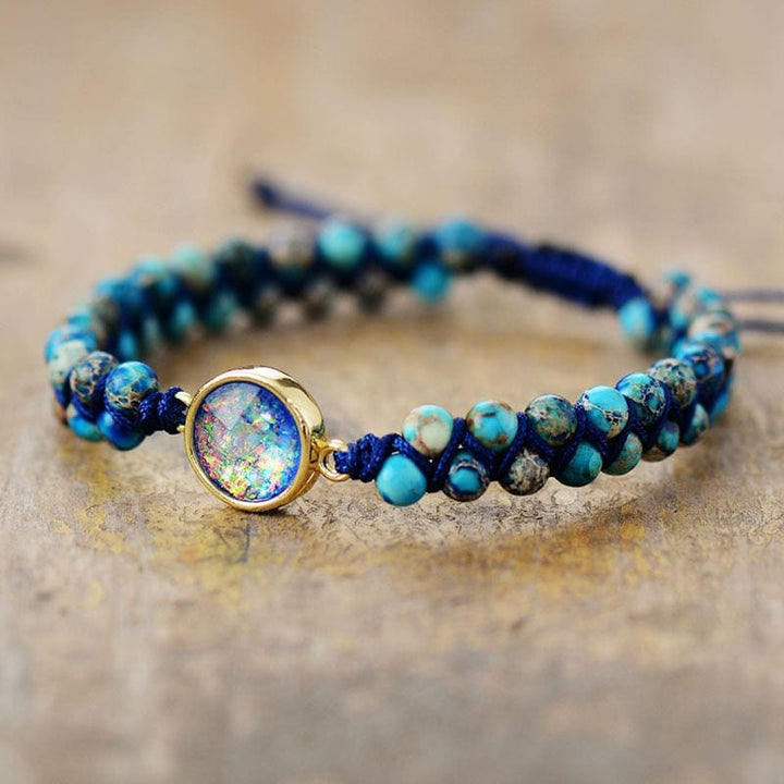 Women's Natural Opal & Jasper Beaded Bracelet, handmade boho jewelry with healing spiritual stones