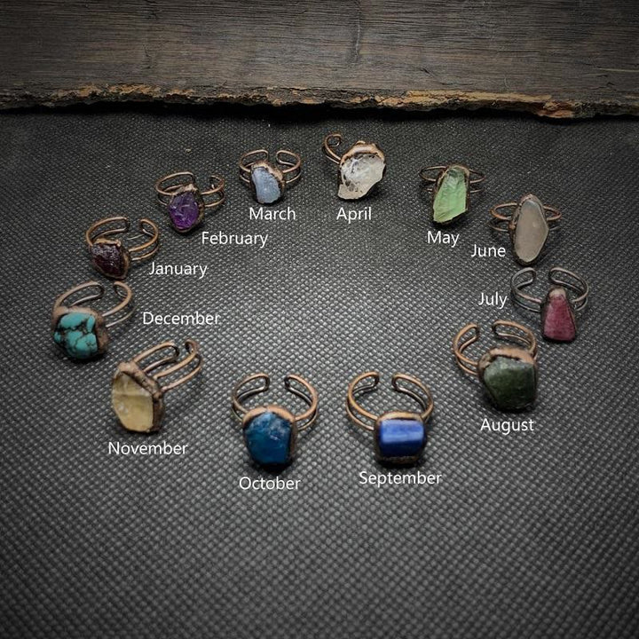 Adjustable women's natural raw birthstone ring, crystal healing spiritual.