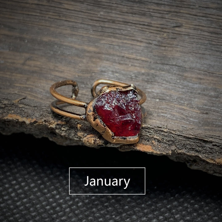 Birthstone ring for women, natural raw crystal, adjustable healing.