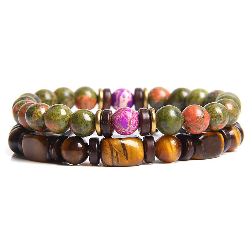 Natural stone gift for women: Tiger Eye & African Turquoise balance bracelet.