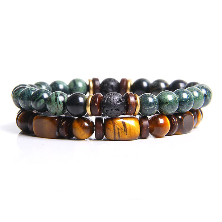 Women's natural stone bracelet for balance, with vibrant Tiger Eye & African Turquoise beads.