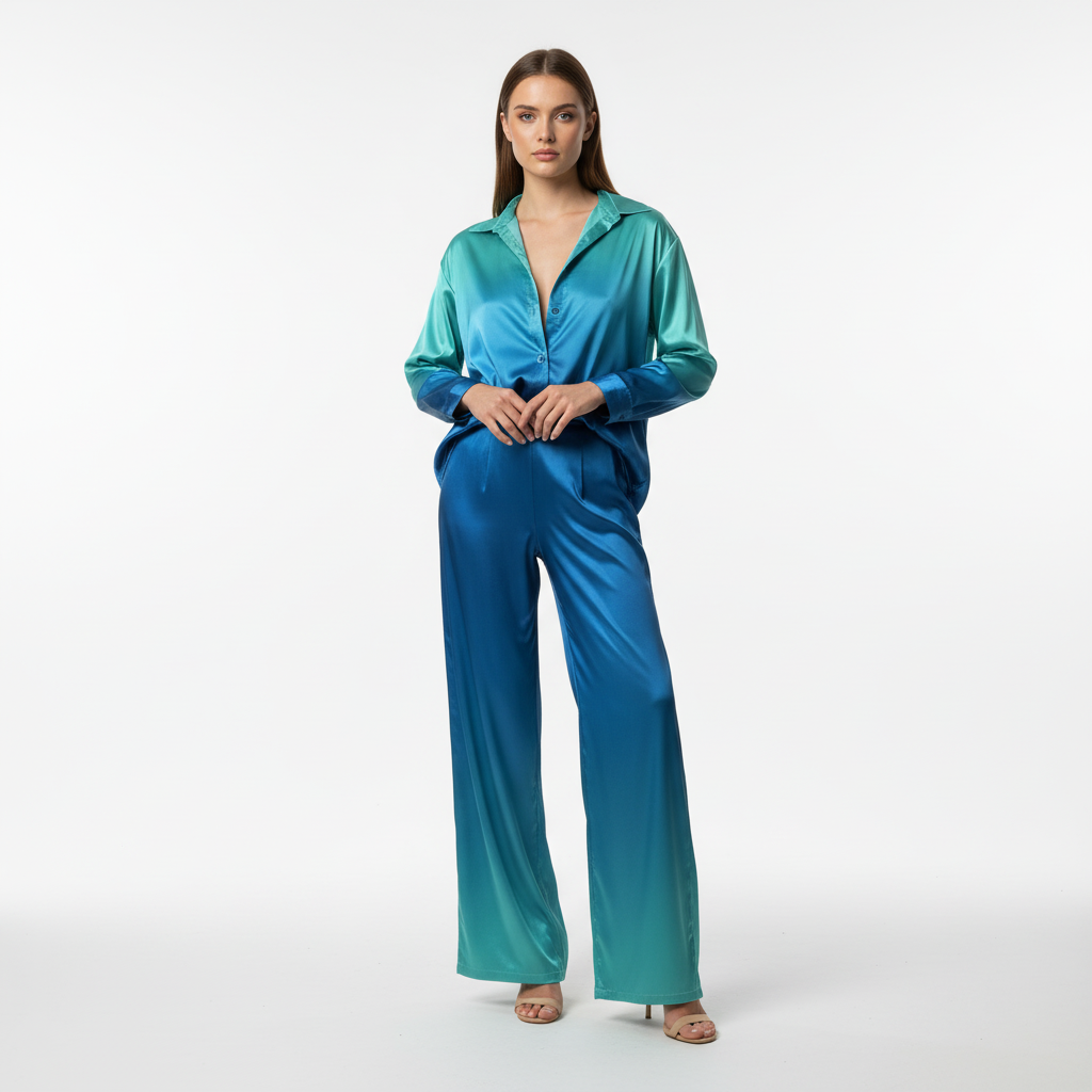 Casual chic women's ombre lounge wear, two-piece set with a beautiful gradient.
